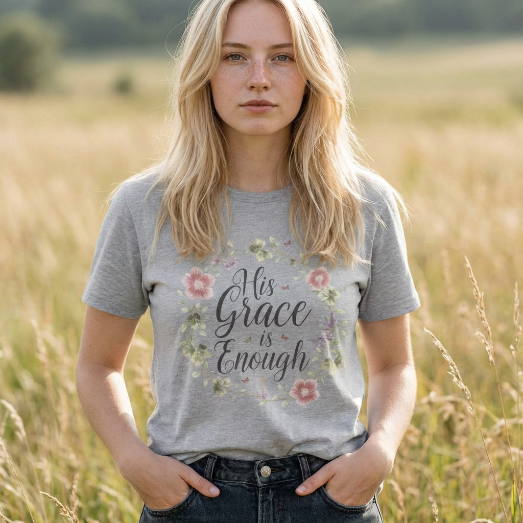 His Grace is Enough T-Shirt | Christian Cottagecore Shirt | Faith Floral Bible Verse Tee